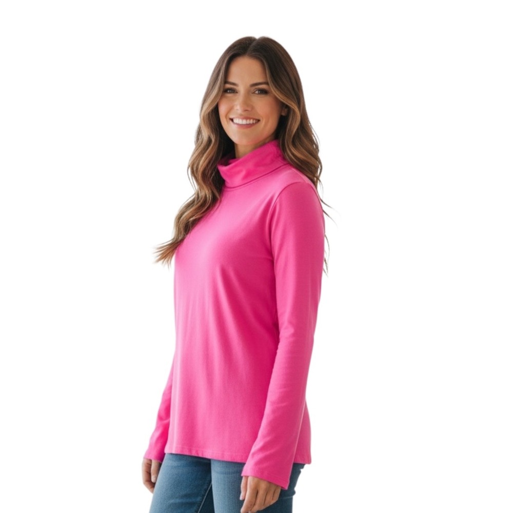 Maeve Anthropologie‎ Hot Pink Pima Cotton Turtleneck Long Sleeve Top XL